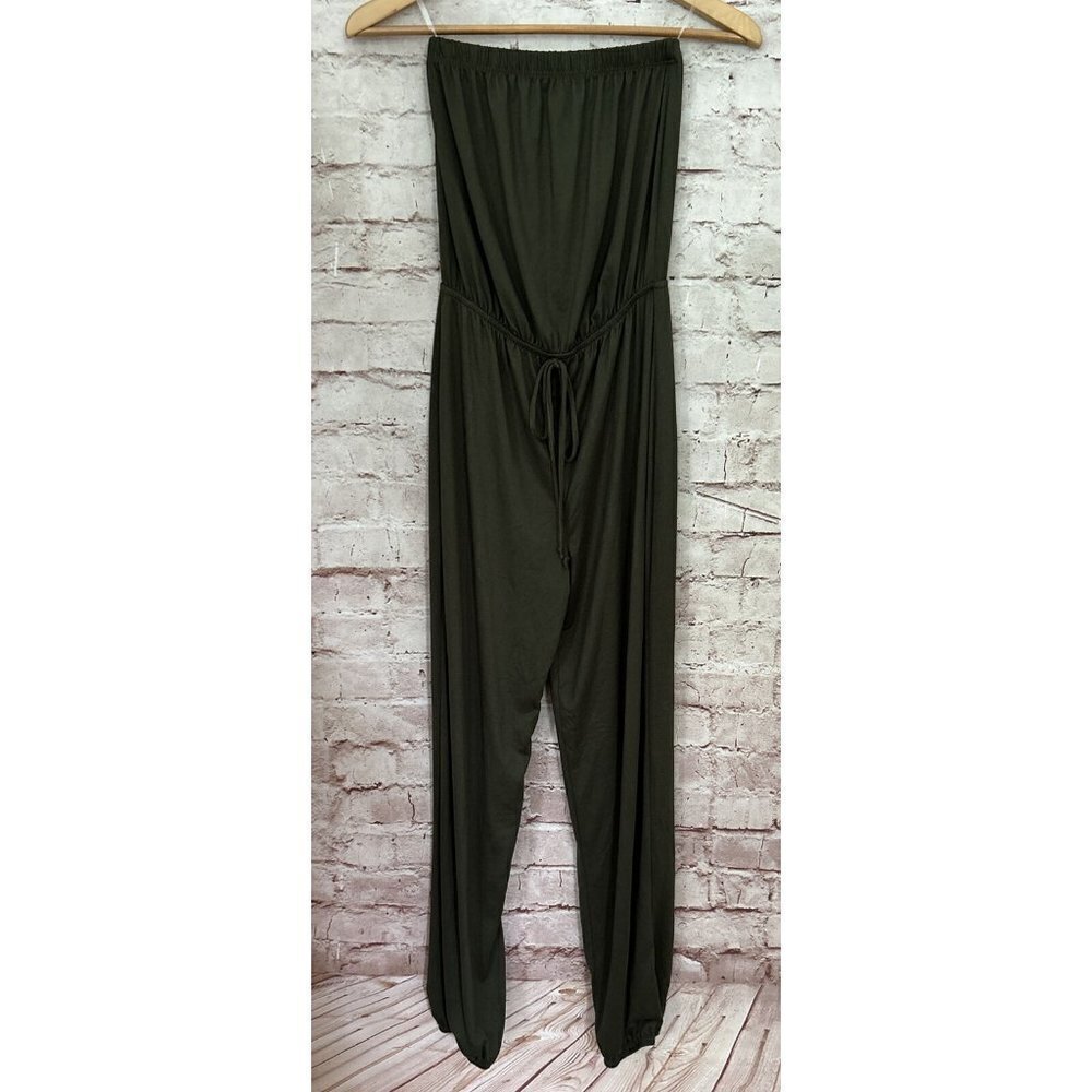 Rue21 Jumpsuit Womens S Army Green Strapless Jogger Stretch Knit Elastic Waist